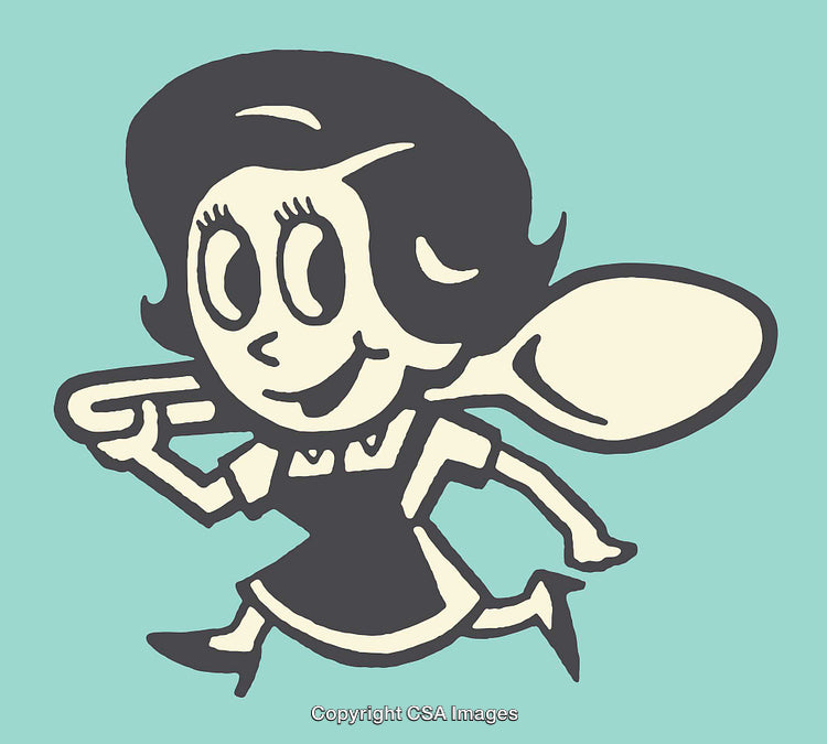 Vintage Style Cartoon Illustration of a Cheerful Character With a Spoon
