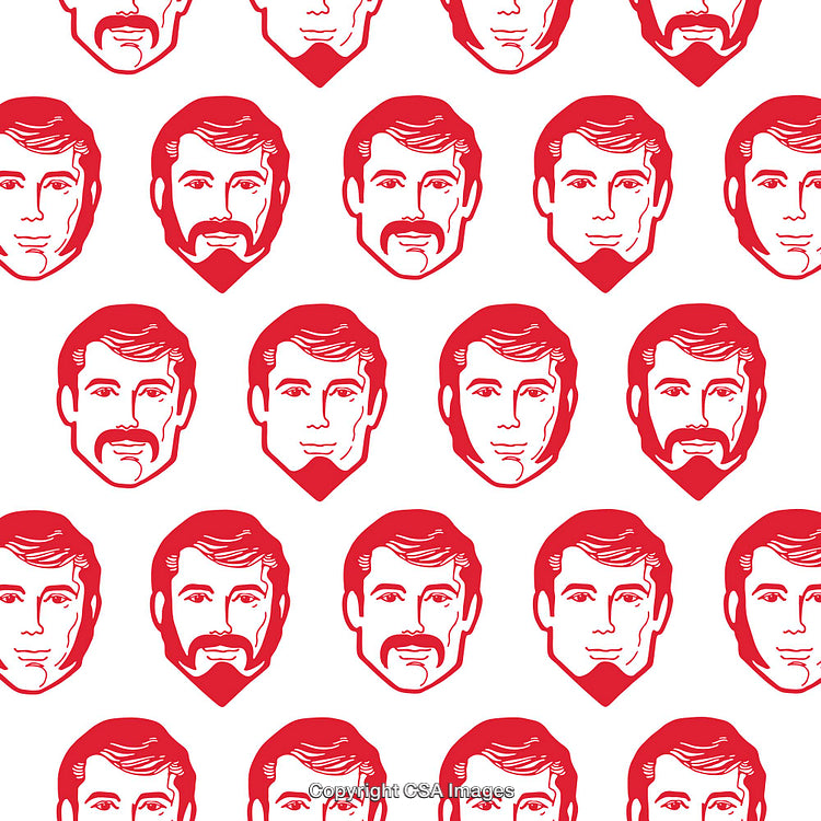 Red Male Faces Pattern Creative Design Background on White