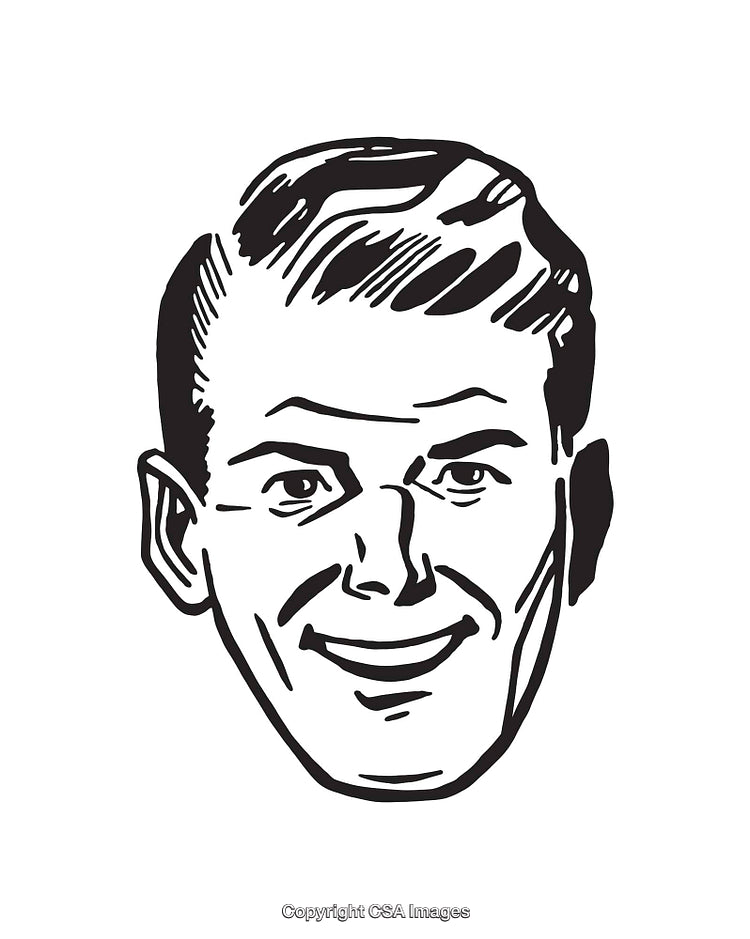 Vintage Black and White Smiling Man Line Art Illustration
