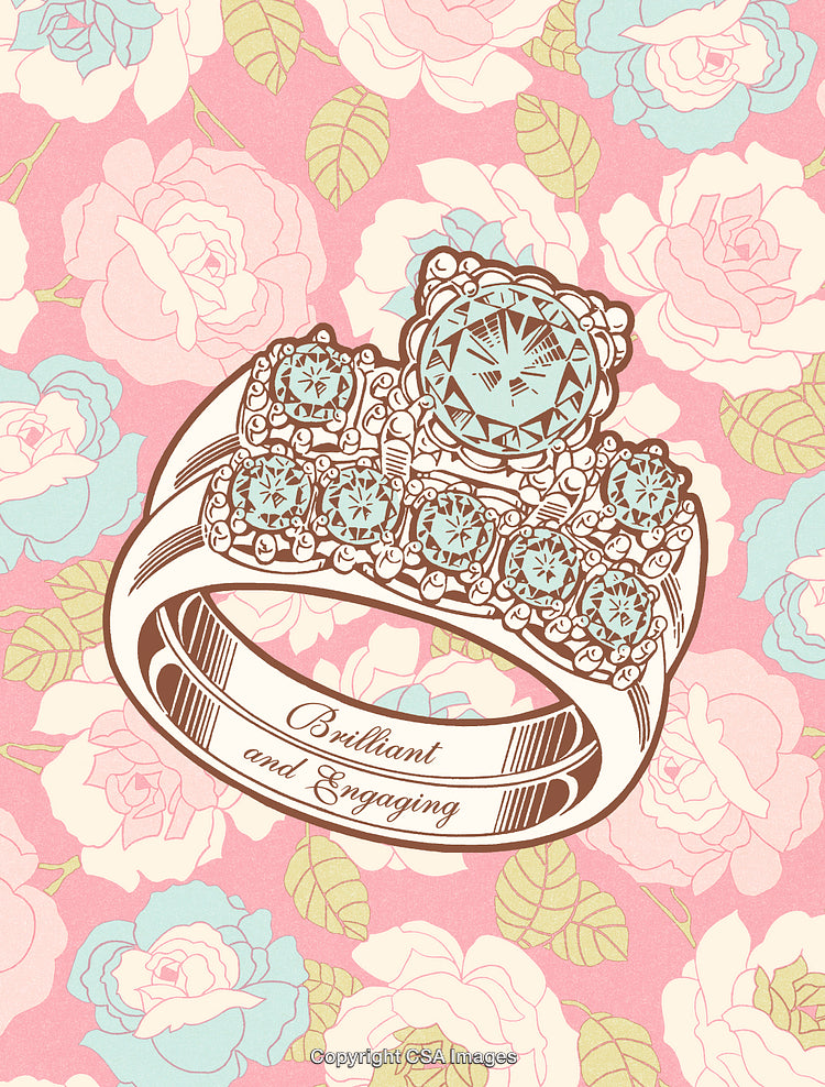 Ornate Engagement Rings with Floral Background - A Romantic Illustration
