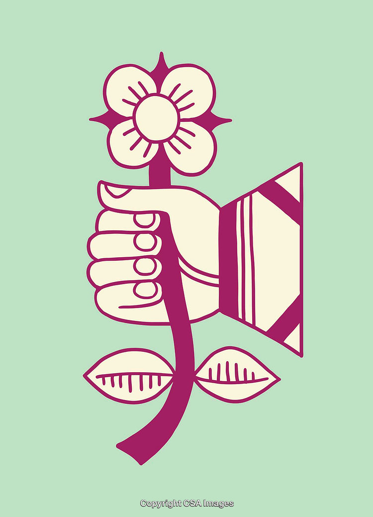 Minimalist Line Art Illustration of a Hand Holding a Flower