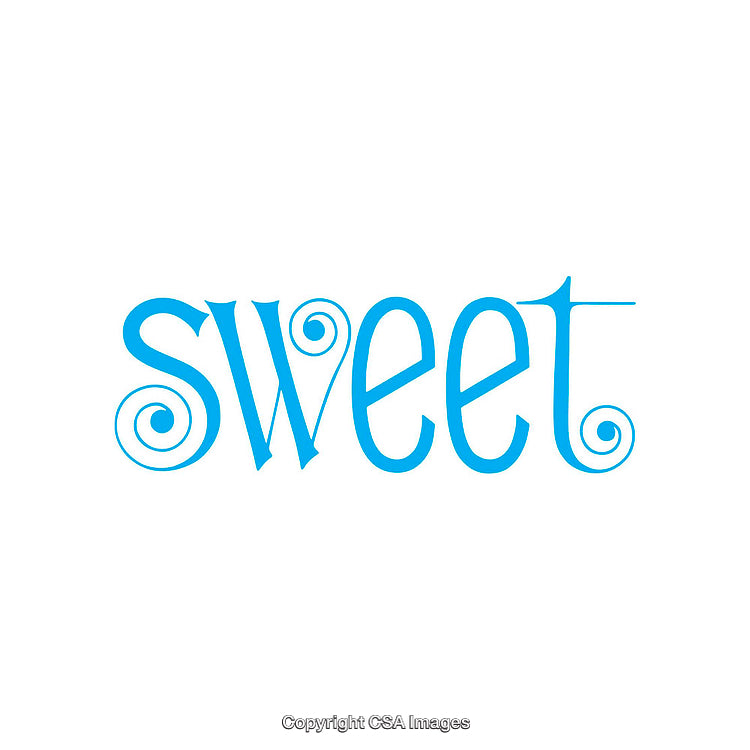 Bright Blue Typography Design with the Word Sweet and Swirling Pattern Details