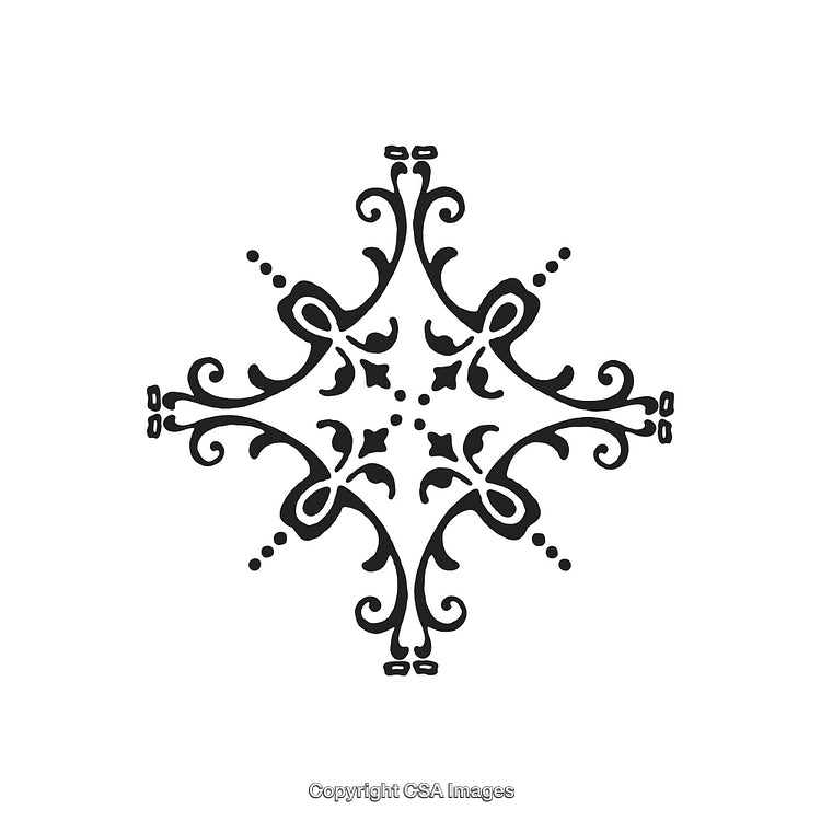 Elegant Black and White Symmetrical Decorative Ornament Pattern
