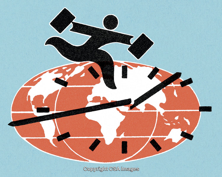Business Concept Illustration Featuring Globalization and Time Management