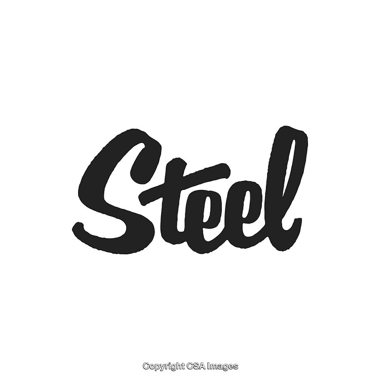 Black Script Font Text 'Steel' on a White Background