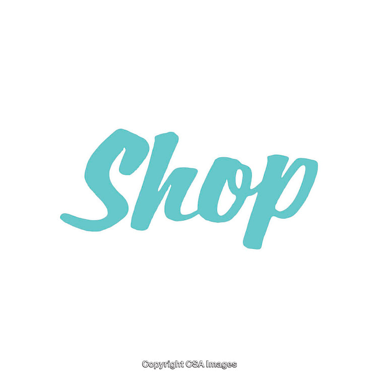 Aqua Colored Script "Shop" Text on White Vector Art Design
