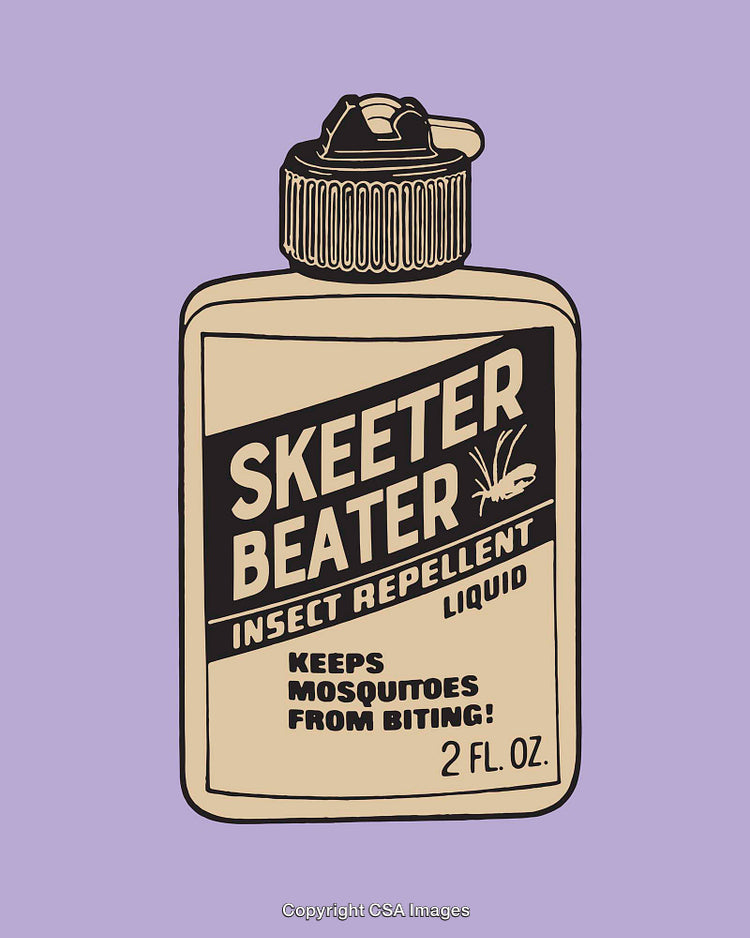 Vintage-Inspired Mosquito Repellent Bottle on Purple Background