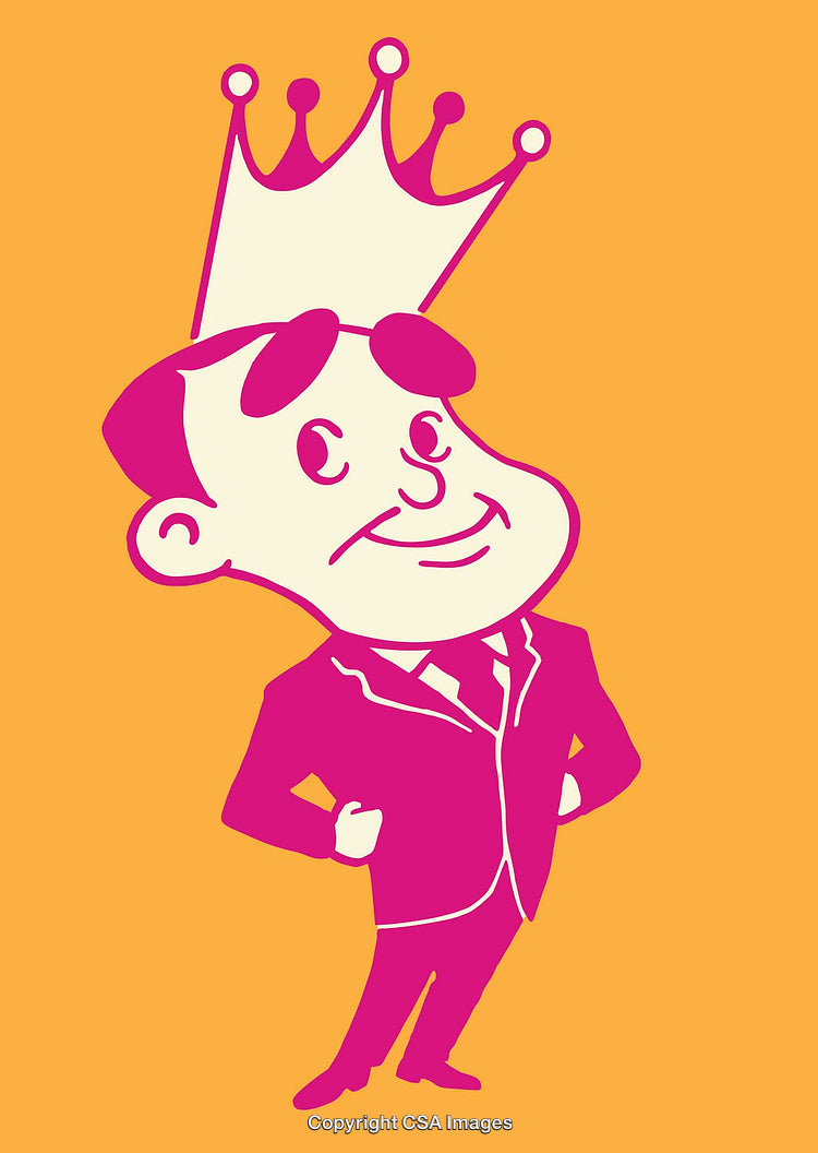 Colorful Retro Cartoon Character Wearing a Crown on Bright Background