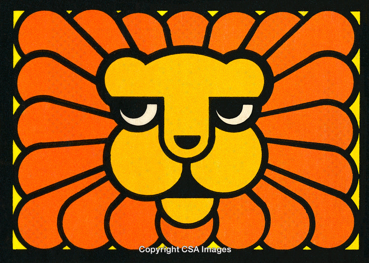 Graphic Illustration of a Stylized Lion with a Vibrant Orange Mane