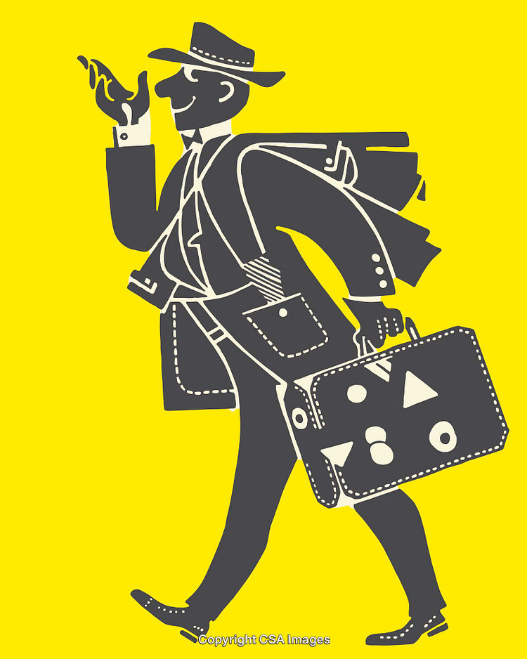 Retro Style Courier Illustration on Vibrant Yellow Background