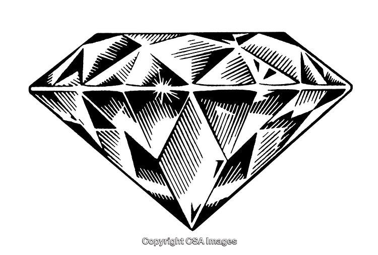 Detailed Engraved Black and White Illustration of a Faceted Diamond
