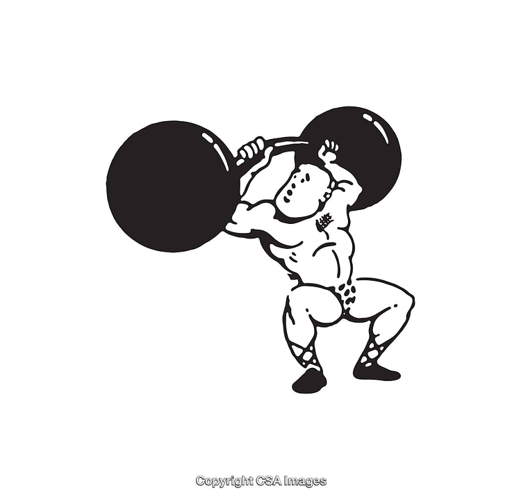 Black and White Illustration of a Strongman Lifting a Heavy Barbell