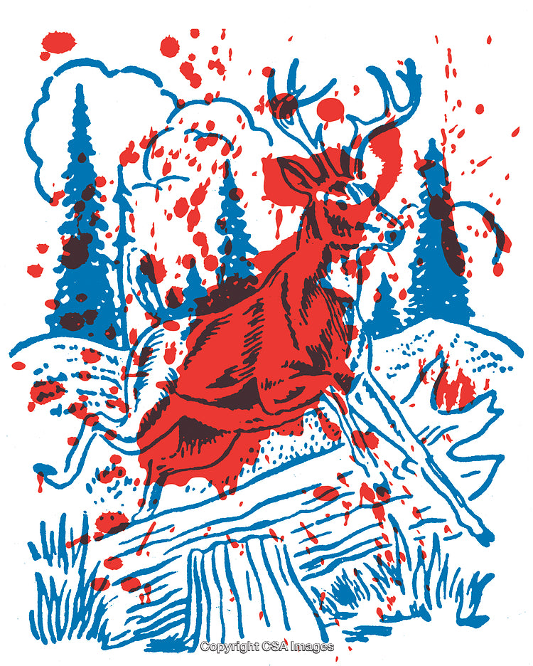Artistic Illustration of a Deer in a Vibrant Abstract Forest Scene