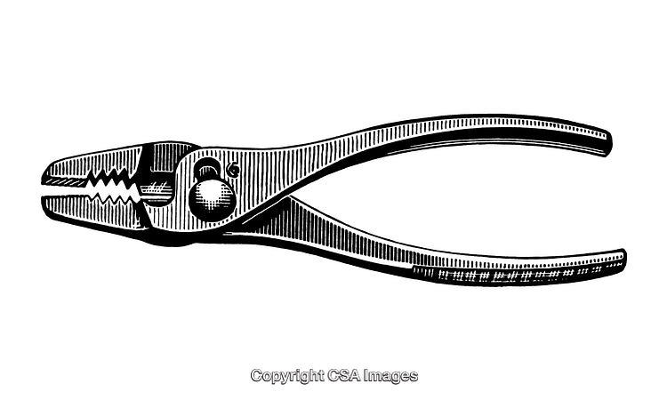 Detailed Engraving of Hand Tool with Rustic Black and White Design