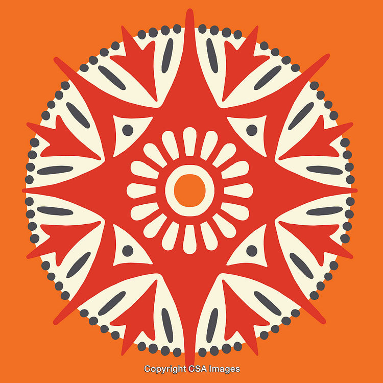 Abstract Geometric Mandala Design with Red and Orange Colors
