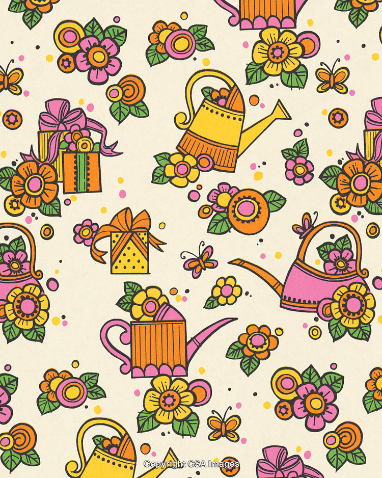 Watering Can and Flower Pattern