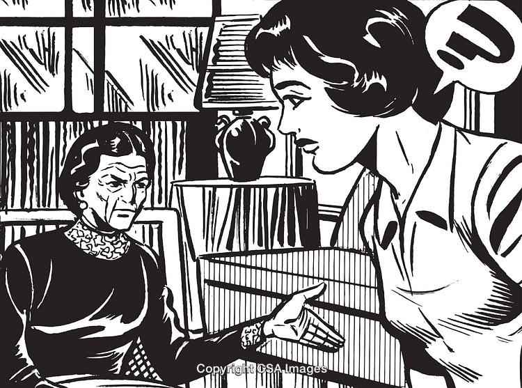 Illustration Depicting Two Women in Serious Conversation Inside a Room