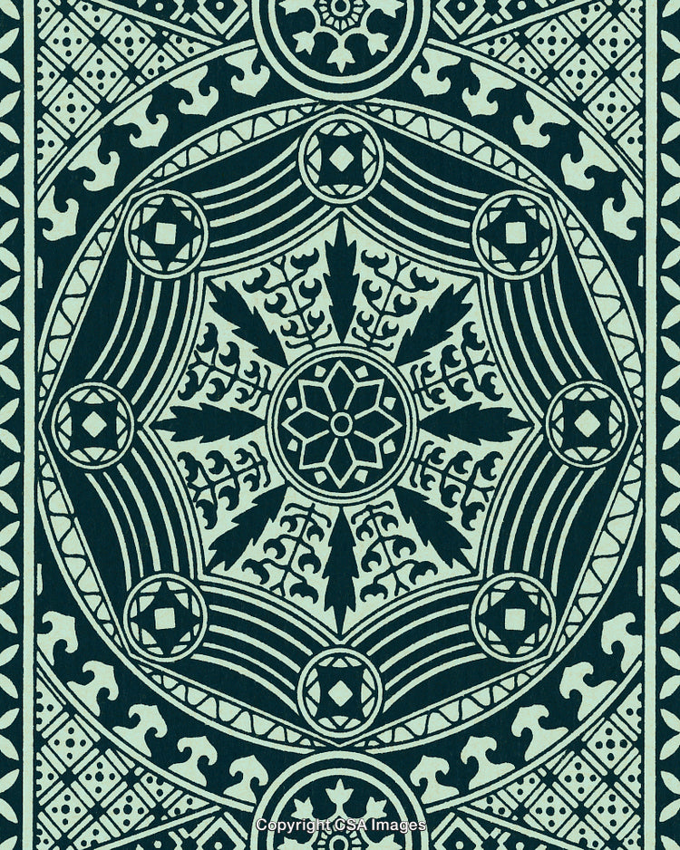 Ornate Retro Geometric Tiled Pattern With Symmetrical Floral Design