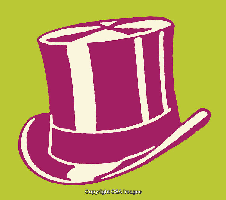 Vibrant Colorful Illustration of a Vintage Top Hat on Green Background