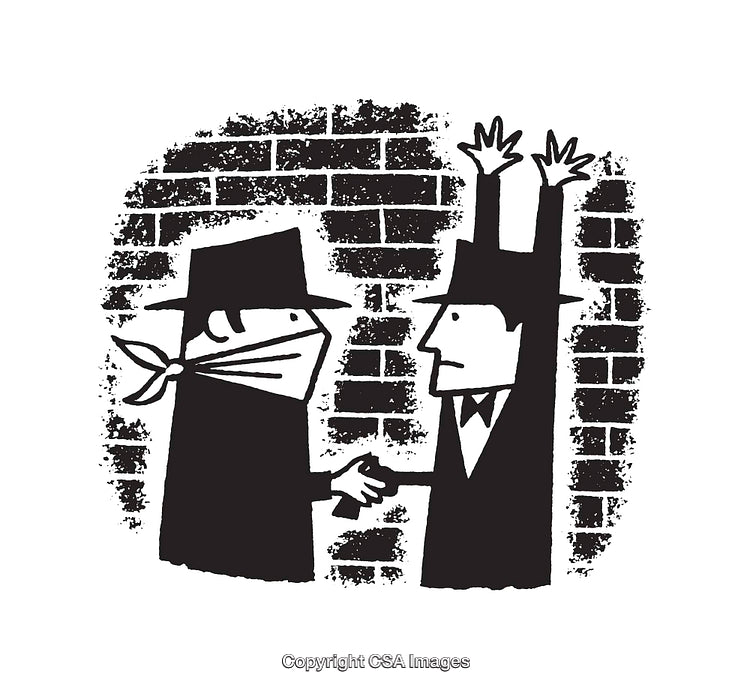 Black and White Line Art Illustration of a Robbery Scene