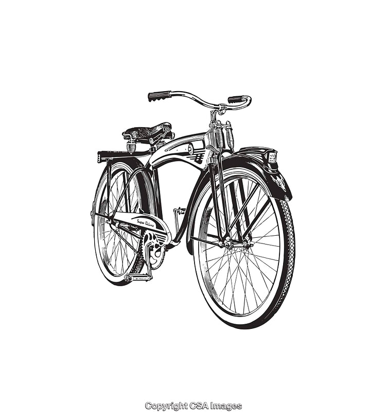 Vintage Cruiser Bicycle Line Art with Detailed Features in Black and White