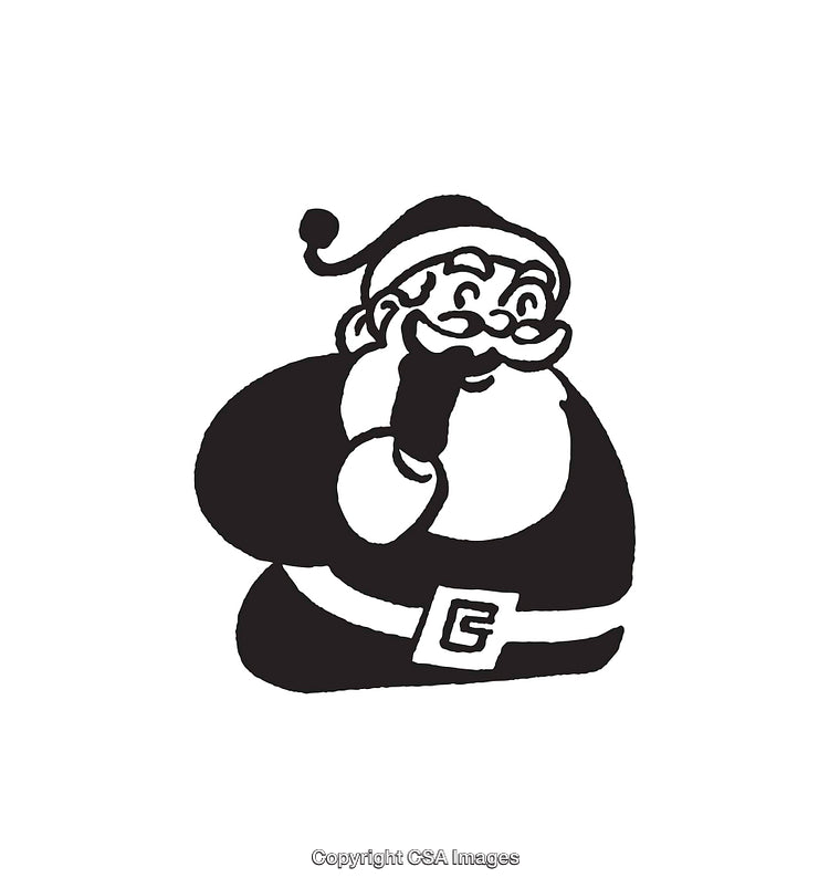 Black and White Line Drawing of Santa Claus in a Joyful Pose