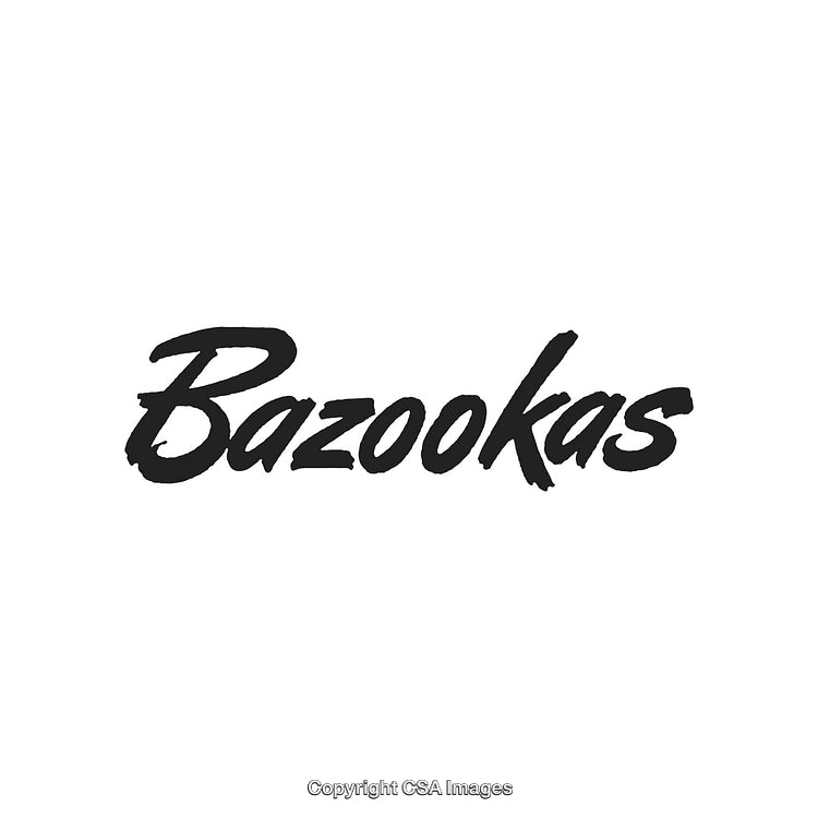 Stylized Bazookas Lettering in Bold Black Brush Font on White Background