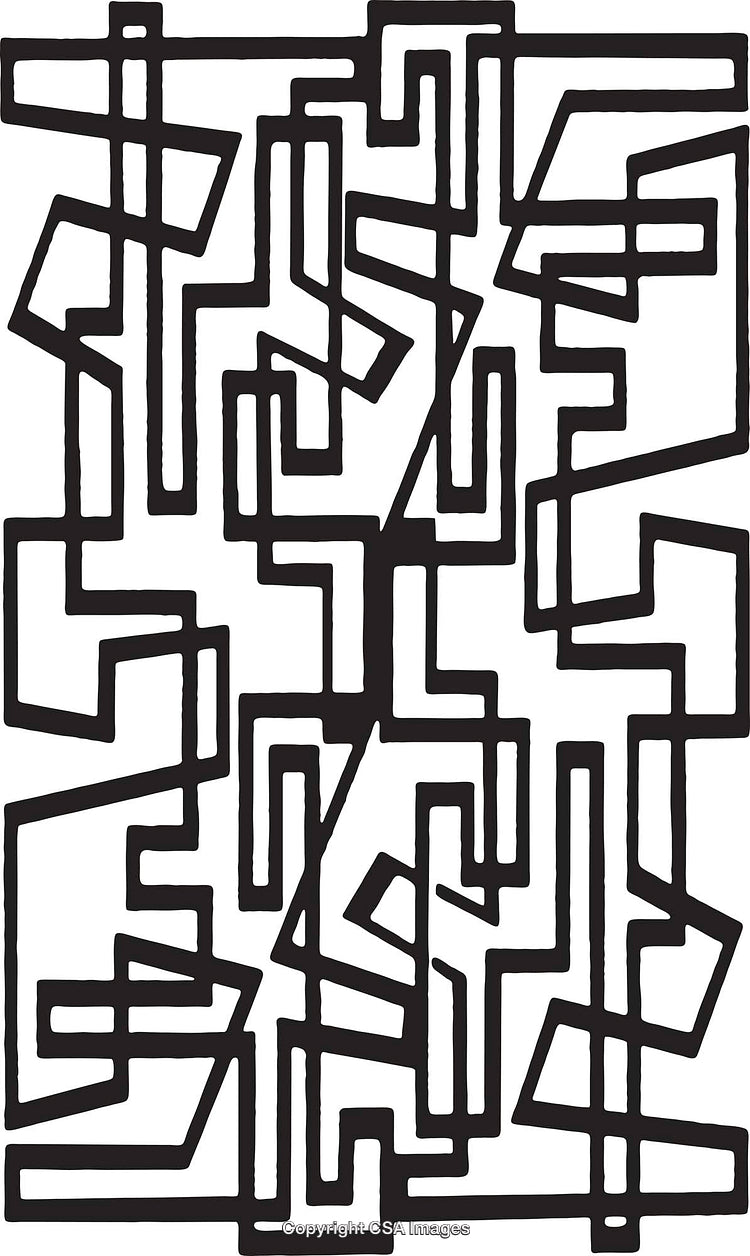Abstract Black and White Maze Pattern Artwork on White Background