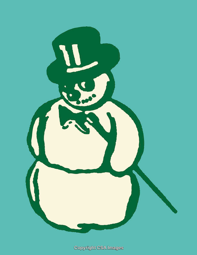 Festive Snowman Illustration Dressed in Top Hat and Bow with Vintage Style