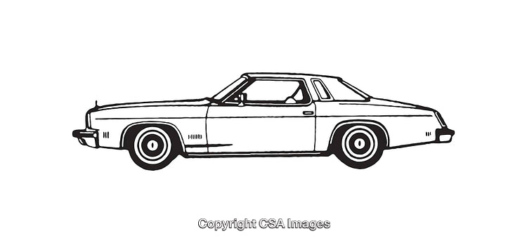 Classic Car Line Art Illustration of a Vintage Sedan Vehicle