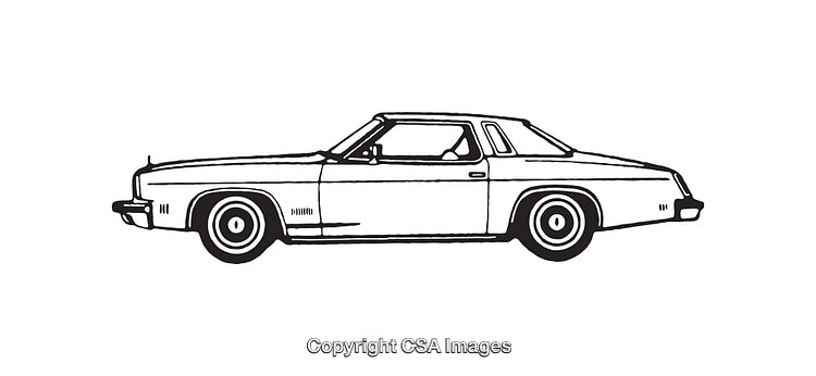 Classic Car Line Art Illustration of a Vintage Sedan Vehicle