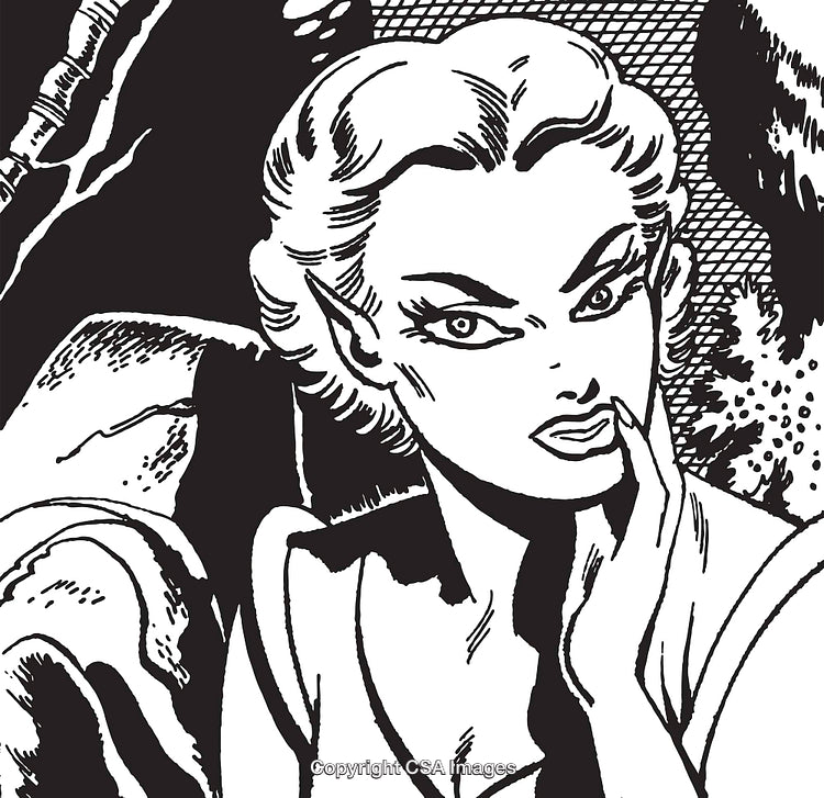 Vintage Comic-Style Illustration of a Thoughtful Woman in Expressive Detail