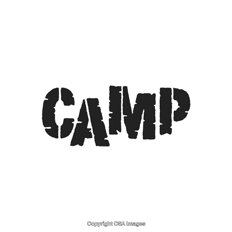 Bold Stencil Style "Camp" Text With Rustic Black Lettering Effect