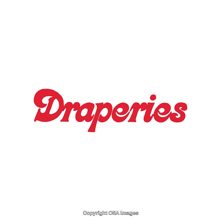 Red Retro Styled "Draperies" Text Logo on White Background