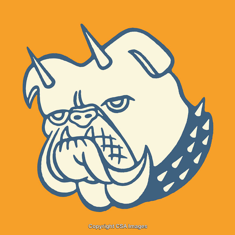 Bulldog Illustration Featuring Spikes and Horns on Vibrant Background