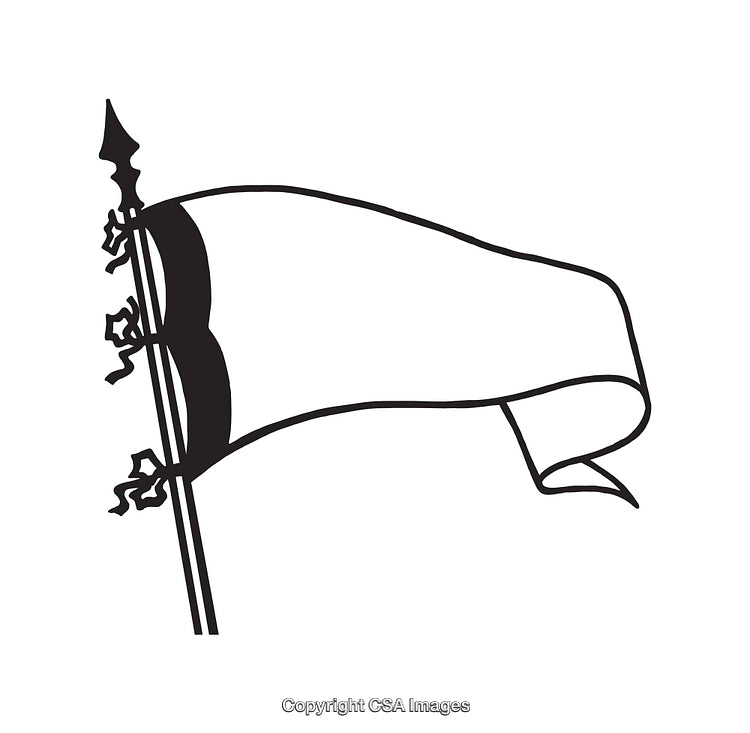 Elegant Black and White Line Illustration of a Flowing Flag