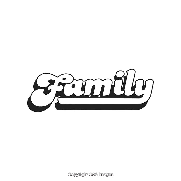 Stylized Black and White Text Illustration Featuring the Word Family