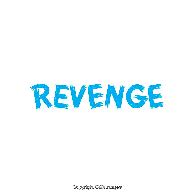 Blue Text Design Depicting the Word Revenge on White Background