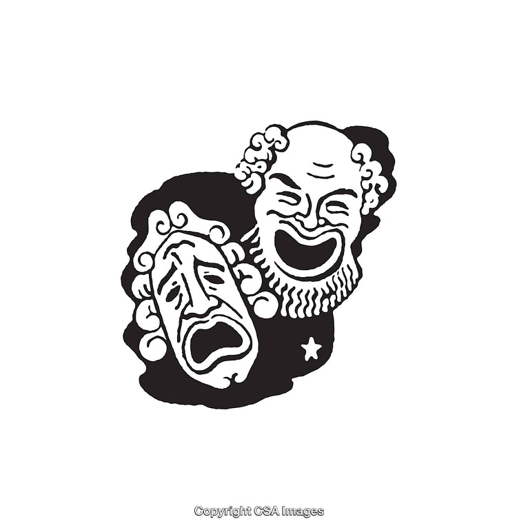 Black and White Comedy and Tragedy Masks Illustration for Theatre Theme