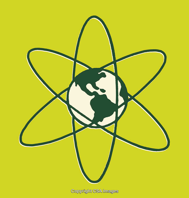 Earth and Atomic Model on Vibrant Green Background for Science Representation