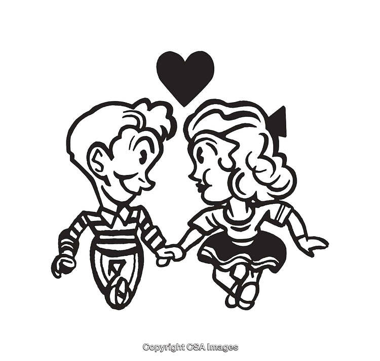 Retro Black and White Art of a Loving Couple Holding Hands
