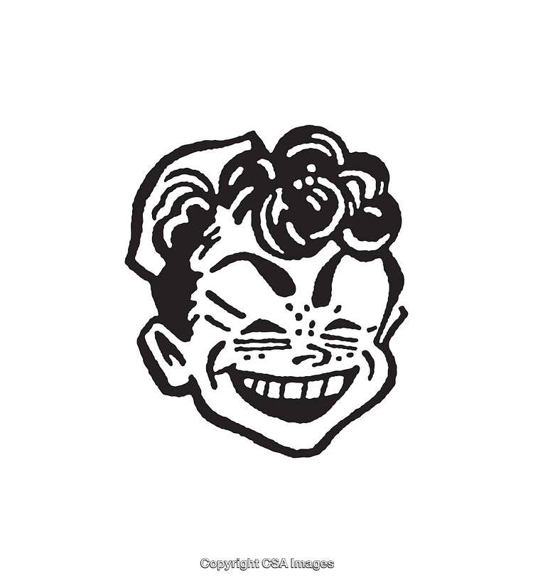 Smiling Cartoon Face Illustration Icon in Black and White Style