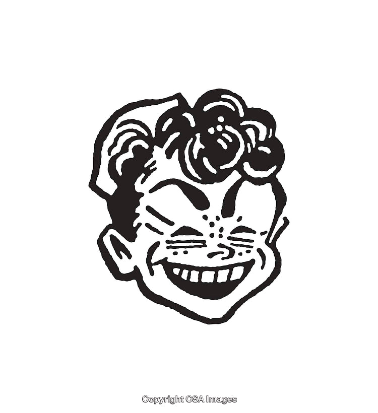 Smiling Cartoon Face Illustration Icon in Black and White Style