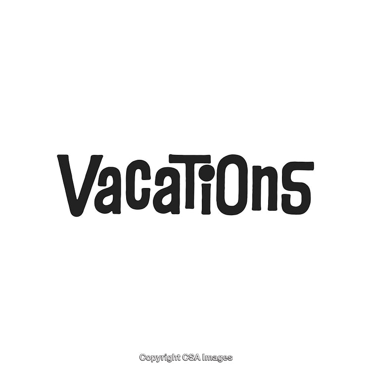 Typography Artwork of the Word 'Vacations' in Bold On White Background
