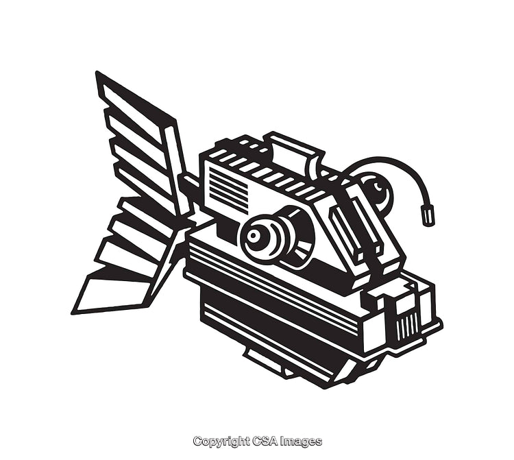 Black and White Vector Illustration of a Futuristic Space Satellite