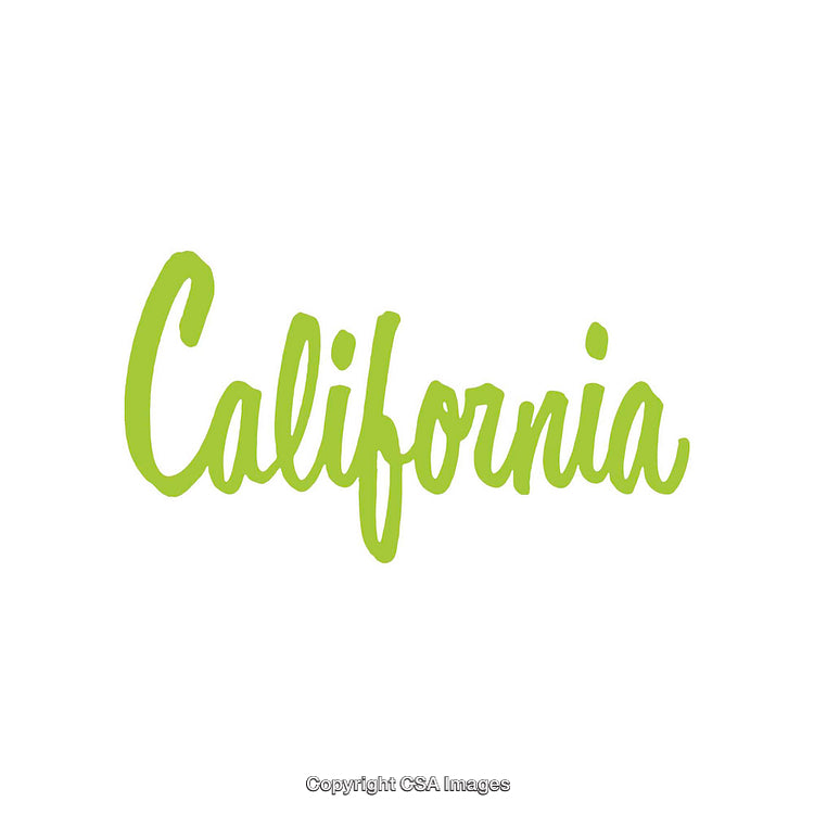 Stylized Green California Word Design in Script Font on White Background
