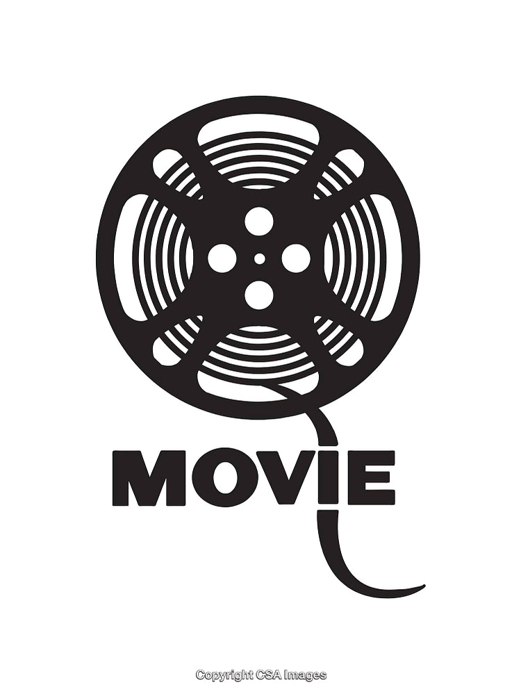 Black and White Illustration of Film Reel with Movie Text