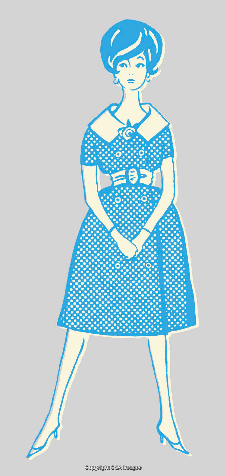 Stylish Retro Illustration of a Woman in a Polka Dot Dress