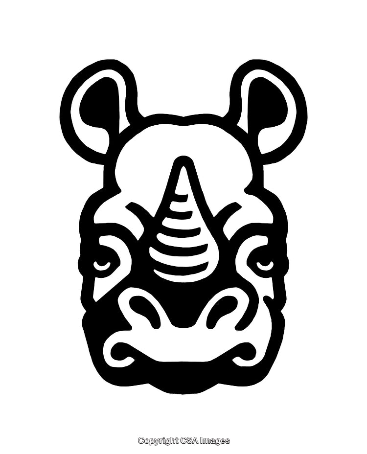 Black and White Line Art Illustration of a Rhinoceros Face