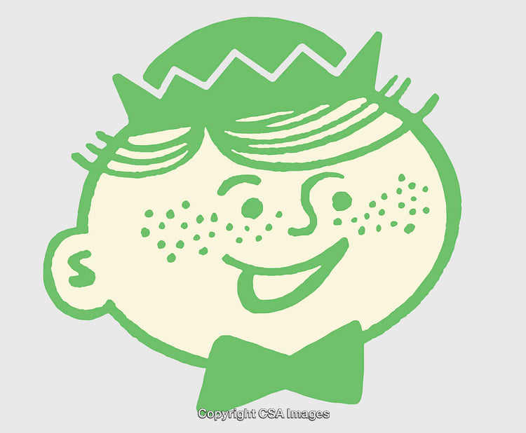Smiling Cartoon Character Illustration with Green Accents and Simple Design
